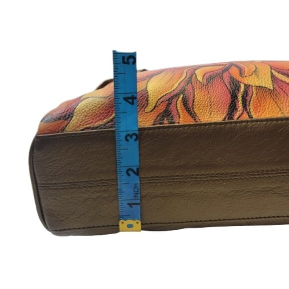 Anuschka Leather Handbag Bronze Gold Handpainted Triple Compartment Handbag - Picture 9 of 16